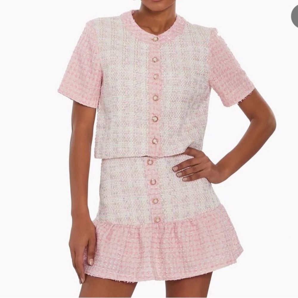 Amanda Uprichard Pink Tweed Set Braswell Pennington 2 Piece Skirt Medium New